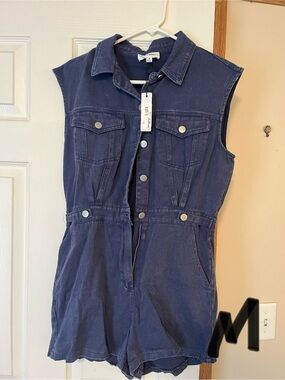 Sleeveless Navy Denim Romper - Unbranded